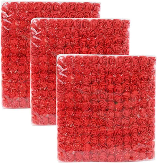 432 Pcs Mini Artificial Rose Flower Heads Real Looking Foam Fake Roses Heads for DIY Wedding Flowers Accessories Bridal Hair Clips Headbands Dress Decoration(Red)