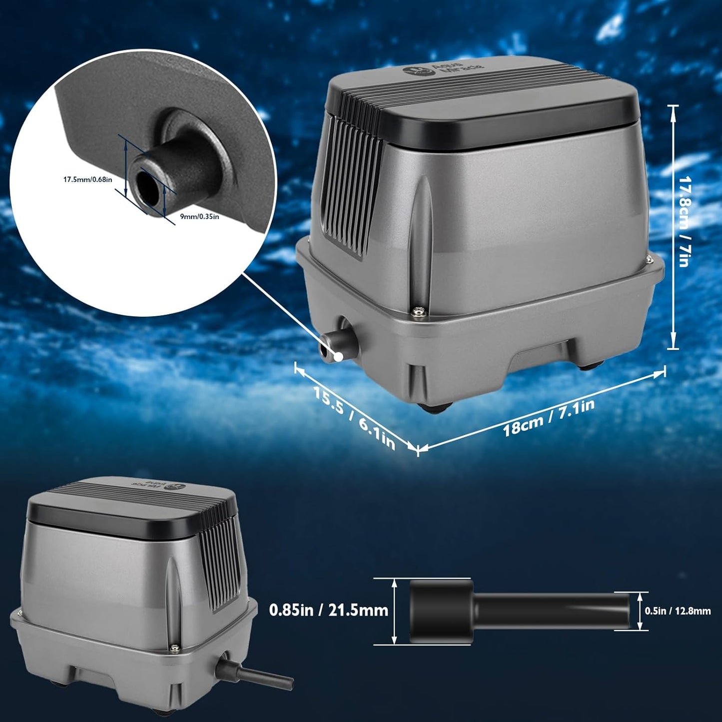 AquaMiracle Koi Pond Aerator Pond Air Pump for Outdoor Ponds 10000-15000 Gallons, All-in-One Aeration Kit with Self-Sinking Airline Flow Control Rubber Air Diffuser