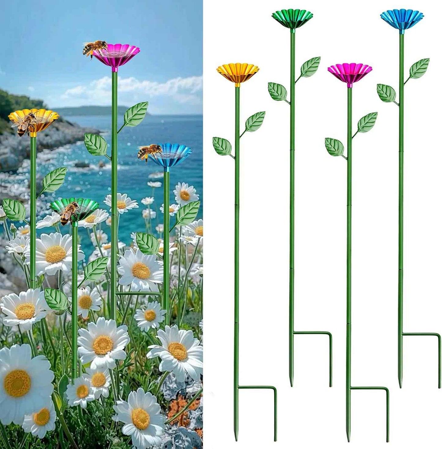 4 Pack Bee Watering Station, Bee Bath for Garden Metal Bee Water Feeder with Flower Design, Colorful Butterfly Bee Bath Bowl for Outdoor Garden Yard Decor (Red,Green,Blue,Yellow)