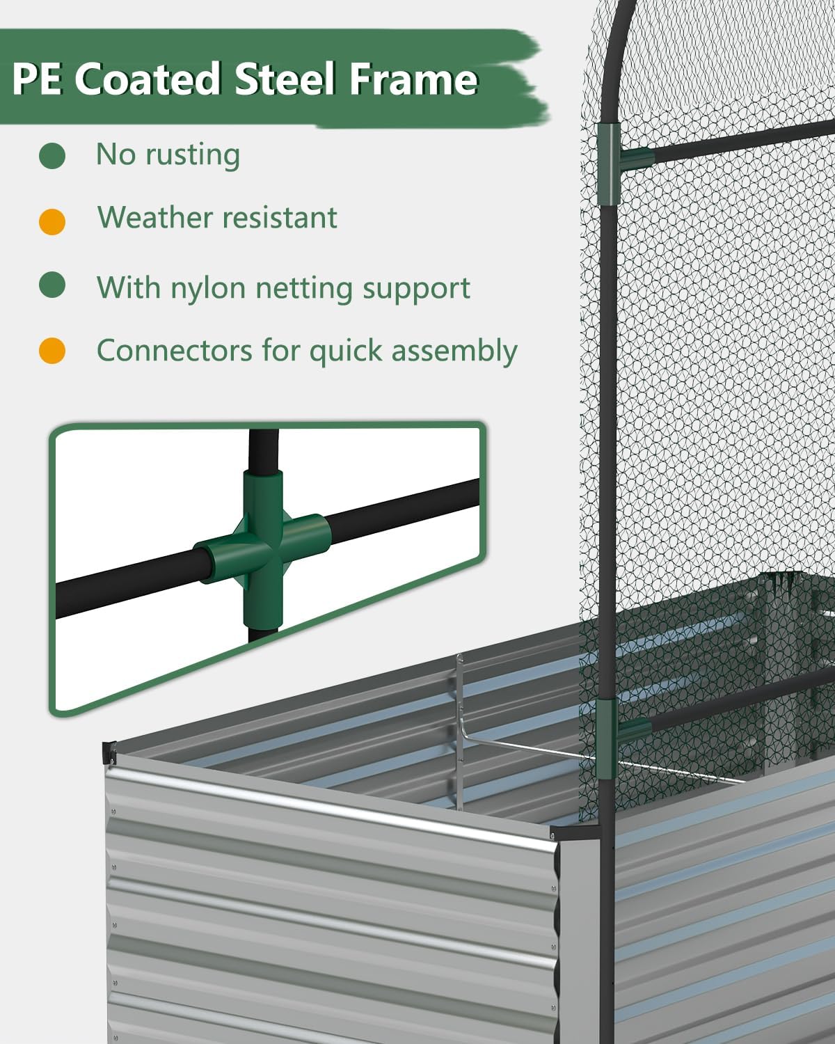 Raised Garden Bed with Arch Trellis for Climbing Plants,Galvanized Raised Garden Bed, Planter Boxes Outdoor for Vegetables Flowers Herb,269 Gallon Capacity Silver