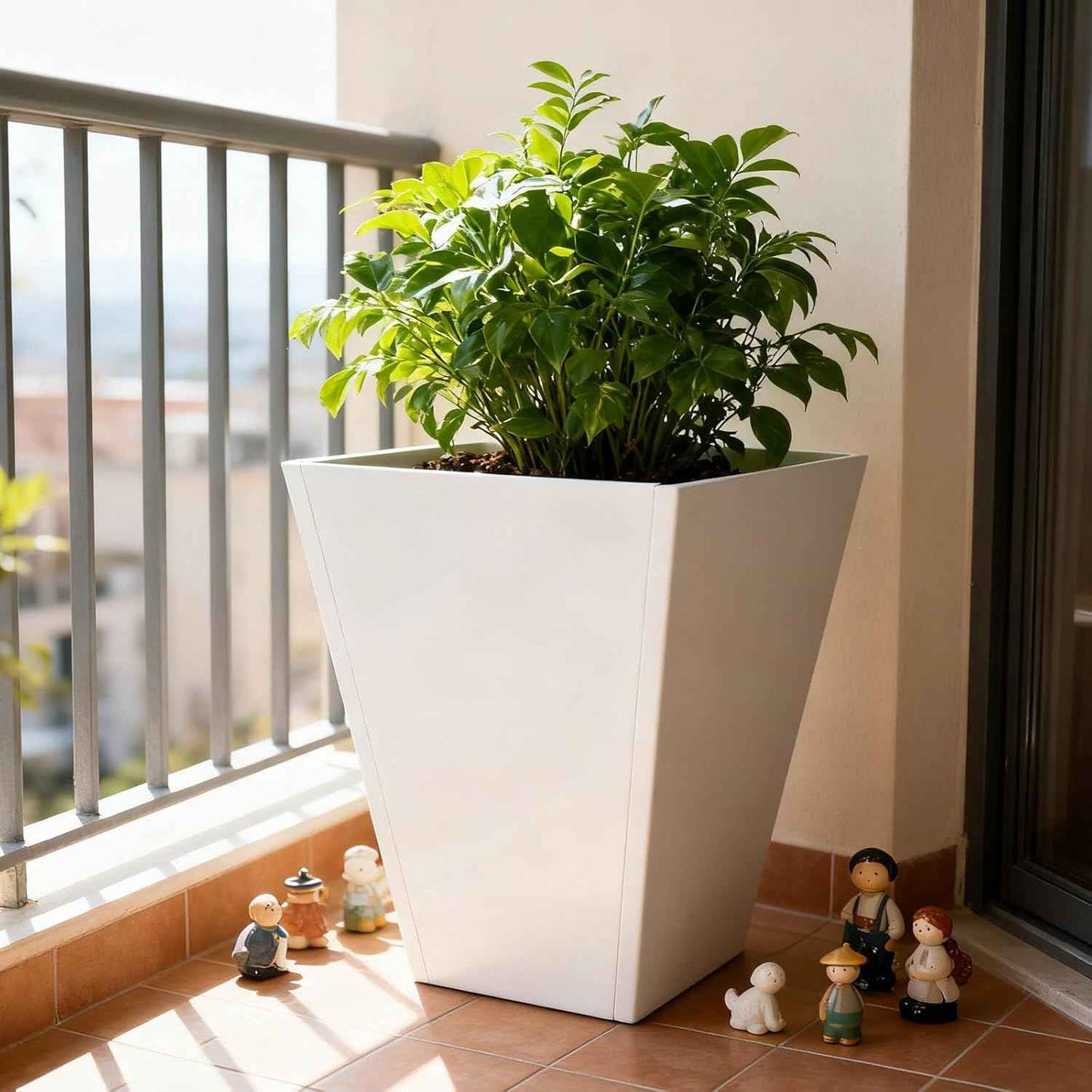 Planter Box for Outdoor Plants, Large Garden Box, Modern Raised Garden Bed, Outdoor Planters All-Weather Use with Drainage Holes for Patio Porch Balcony Deck Yard (White, 20" x 22")