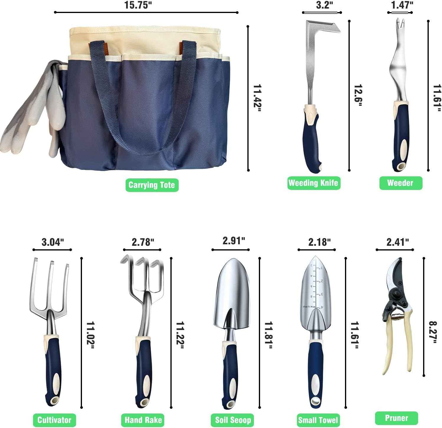 Gardening Tool Set, 9-Piece Heavy-Duty Aluminum Garden Tools with Non-Slip Handles and Large Tool Bag with Storage Pockets, Durable Hand Gardening Tools - Perfect Gardening Gift for Men and Wome