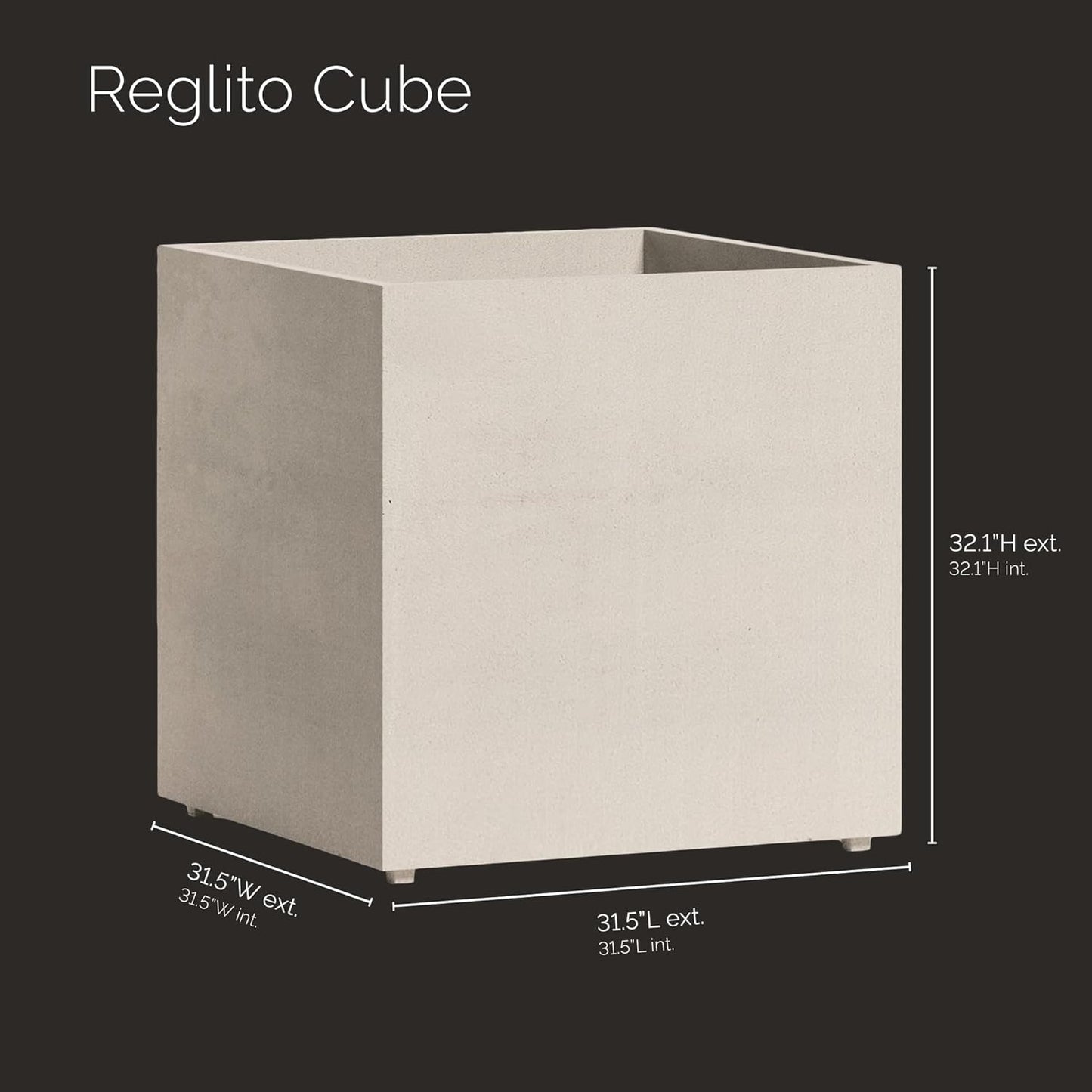 Reglito Cube Planter – Fiberglass Indoor/Outdoor and Weather-Resistant Large Planter (Sand Stone, 31.5" L x 31.5" W x 32.1" H)