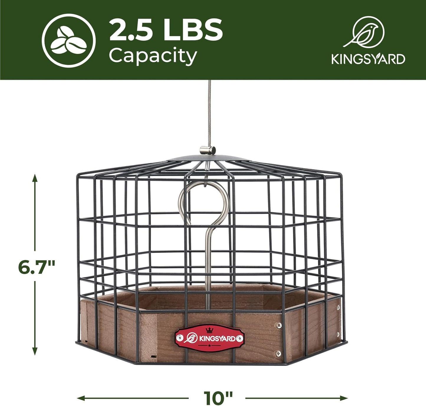 Kingsyard Squirrel Proof Platform Bird Feeders for Outdoor Hanging, Caged Bird Feeder for Small Wildbirds Finches, Recycled Plastic Feeding Platform with Metal Seed Tray, Brown