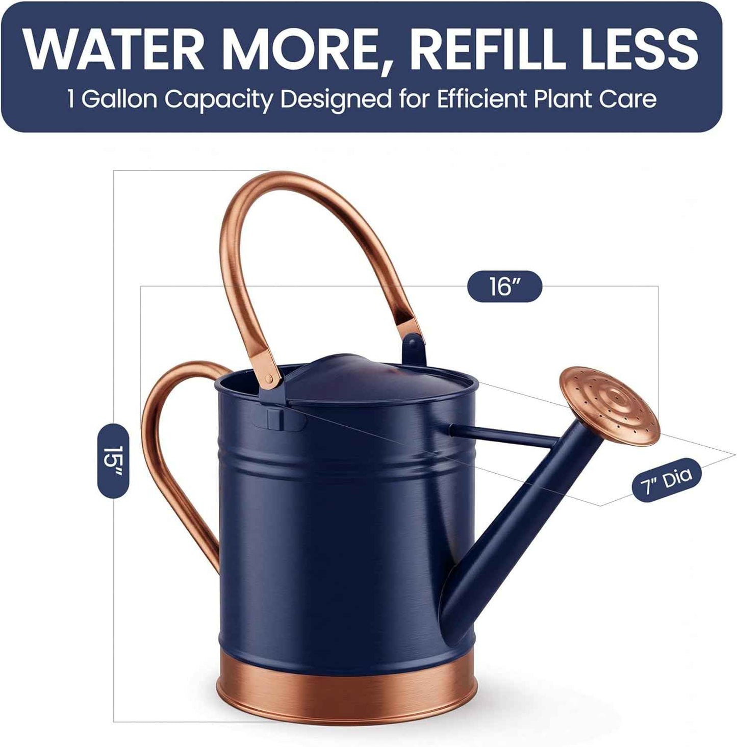 Gardenised 1 Gallon Galvanized Metal Watering Can with Removable Long Spout & Sprinkler Head for Indoor & Outdoor Use Ideal for Garden Flowers Potted Plants Houseplants Modern Home Accessories, Blue