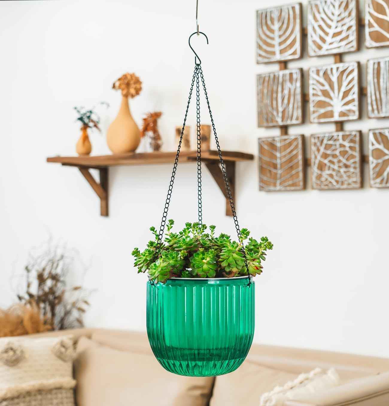 Melphoe 1 Pack Self Watering Hanging Planters Indoor Flower Pots, 8.3 Inch Outdoor Hanging Plant Pot Basket, Plant Hanger with 3Hooks Drainage Holes for Garden Home