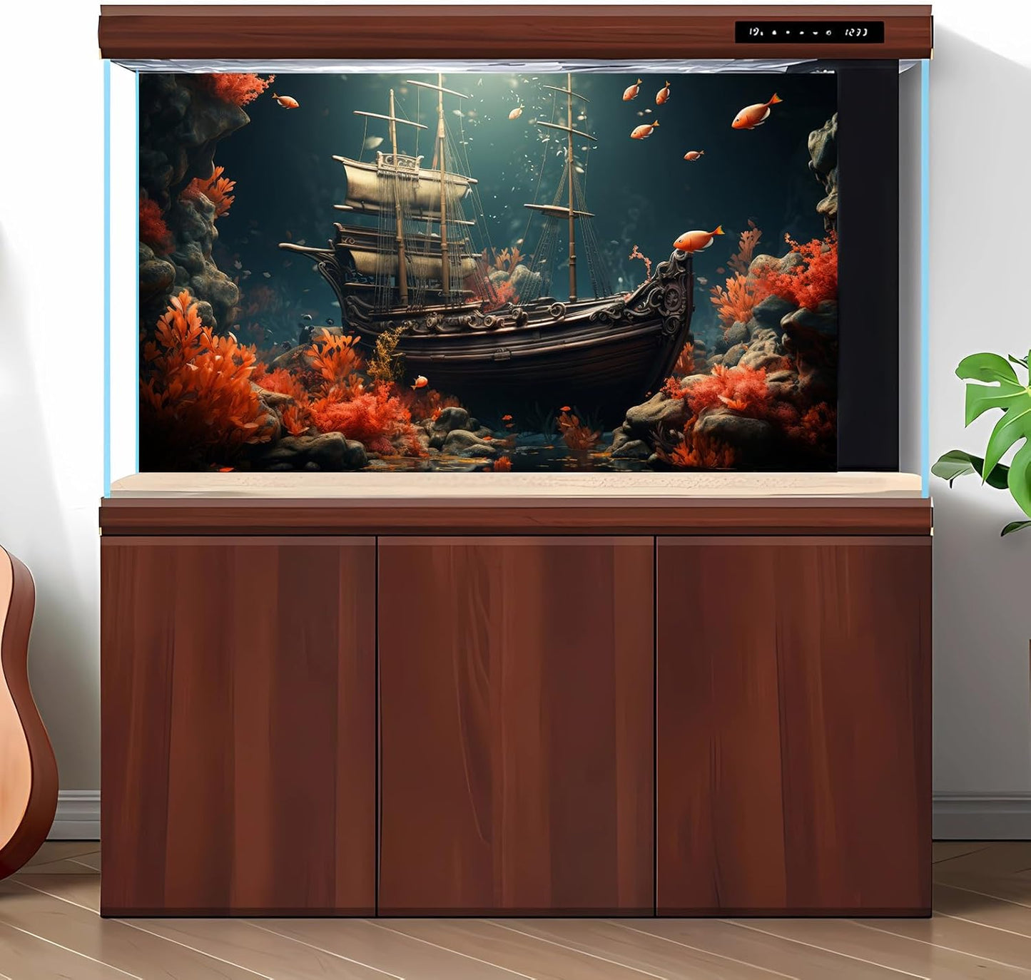 Pirate Shipwreck Aquarium Background Under The Sea Coral Reefs Fish Tank Background Underwater Sunken Ship Landscape Terrarium Background Tropical Sea Marine Life Aquarium Tank Background 72x24in