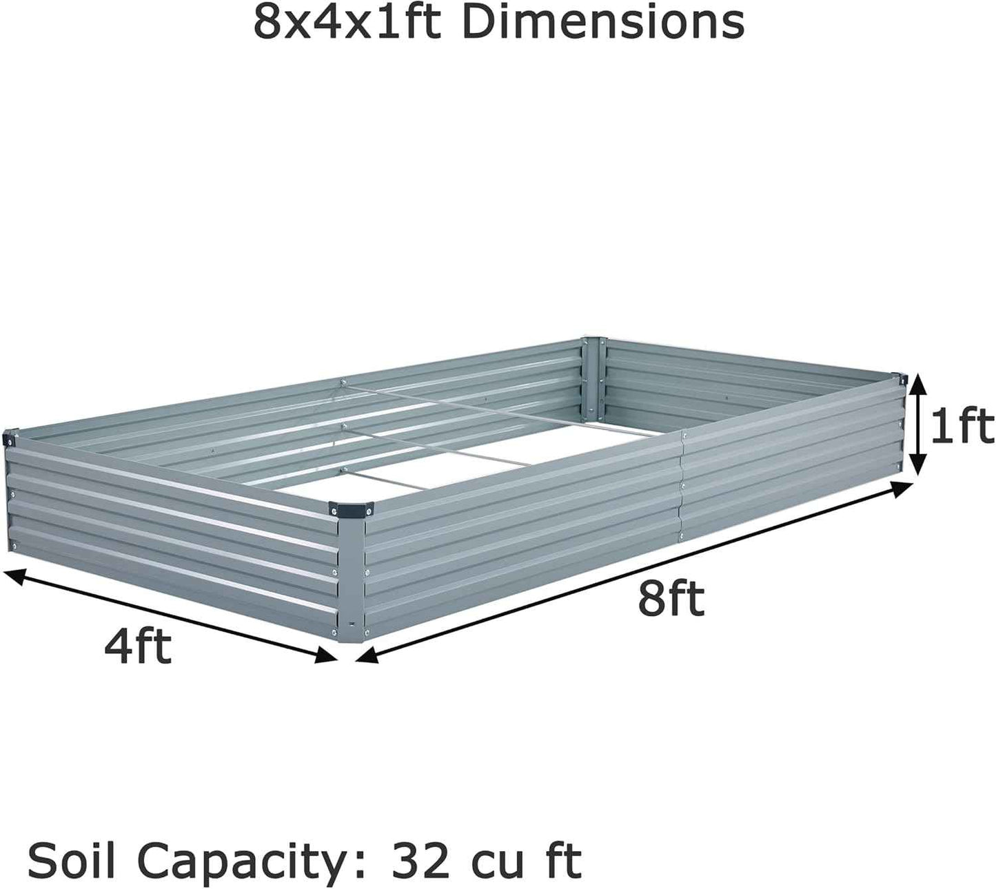 Foxlang 8x4x1ft(2 PCS) Galvanized Raised Garden Bed,Outdoor Planter Box Metal Patio Kit Planting Bed for Vegetables Flowers Herb,Gray