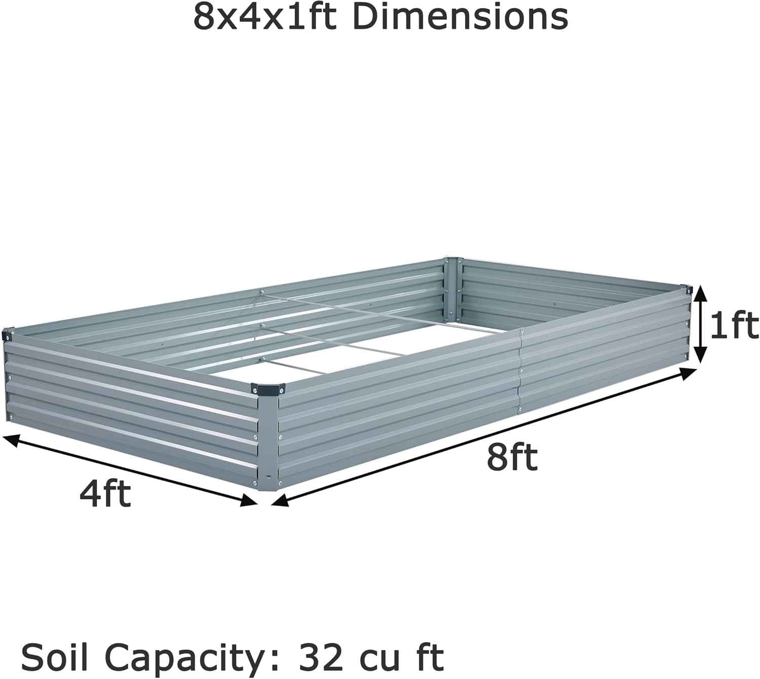 Foxlang 8x4x1ft(2 PCS) Galvanized Raised Garden Bed,Outdoor Planter Box Metal Patio Kit Planting Bed for Vegetables Flowers Herb,Gray
