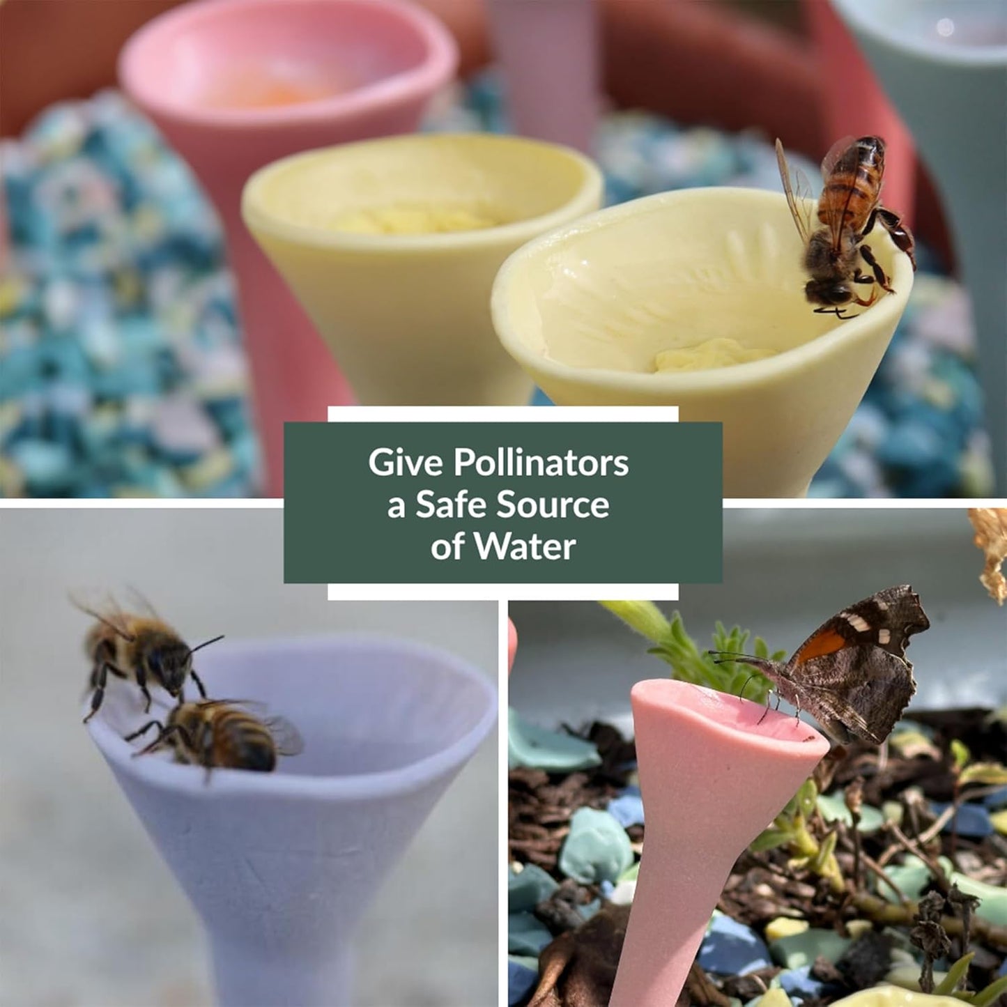 3 Pack, Bee Watering Station, Butterfly Feeder, Bee Feeder, Garden Decor, Bee Decor, Outdoor Garden Decor, Plastic Free, Handmade from Porcelain (3, White)