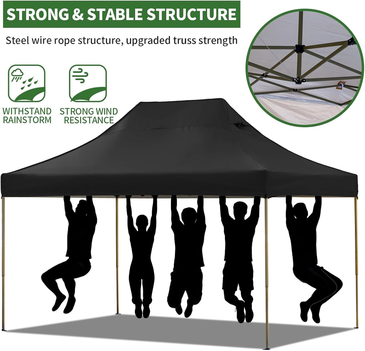 10x15 Heavy Duty Pop Up Canopy Tent, Outdoor Commercial Easy Up Canopy Outdoor Party Tents with 3 Removable sidewalls and Wheeled Bag for Events, Parties, Weddings(Black)