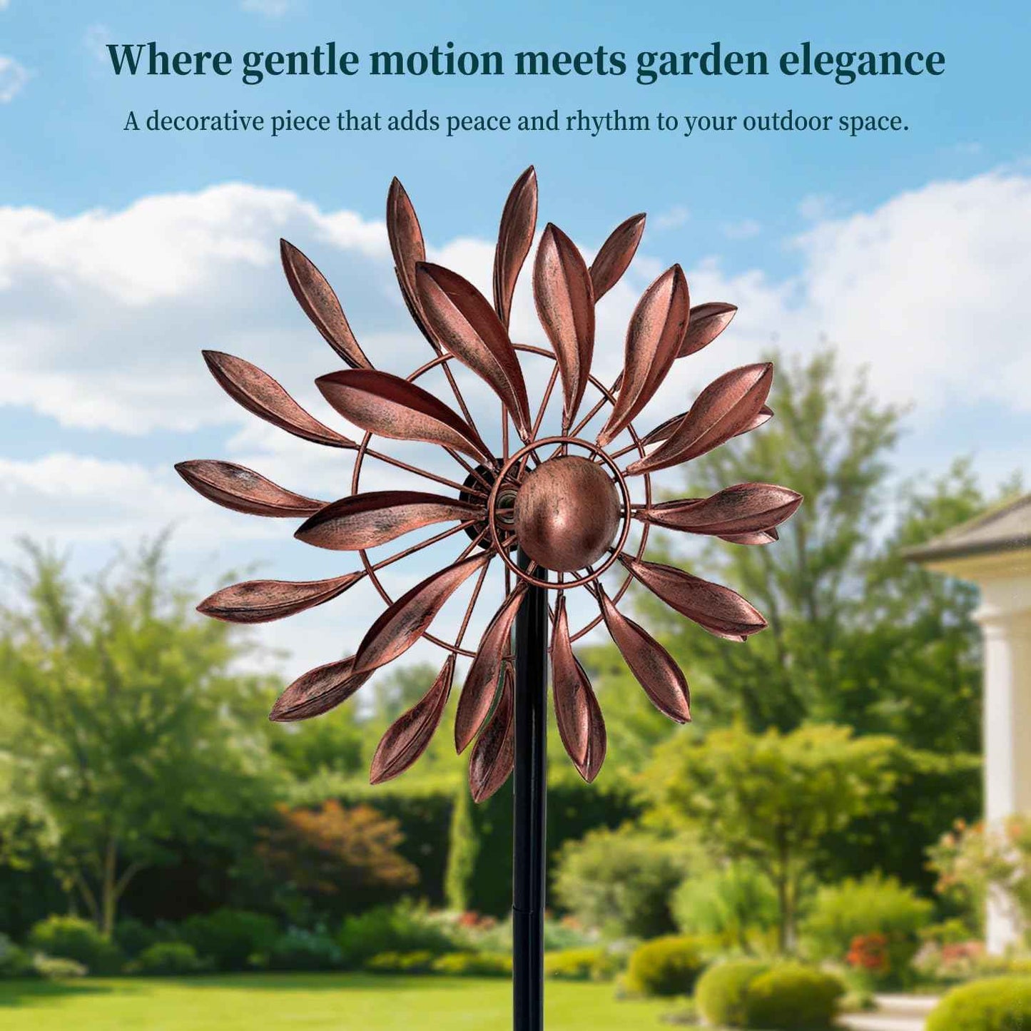 Wind Spinners Outdoor Metal, 360° Kinetic Wind Spinner with Stake, Metal Garden Yard Patio Lawn Windmill Decor (12.6" Dia, 56.7" H, Copper Petal)