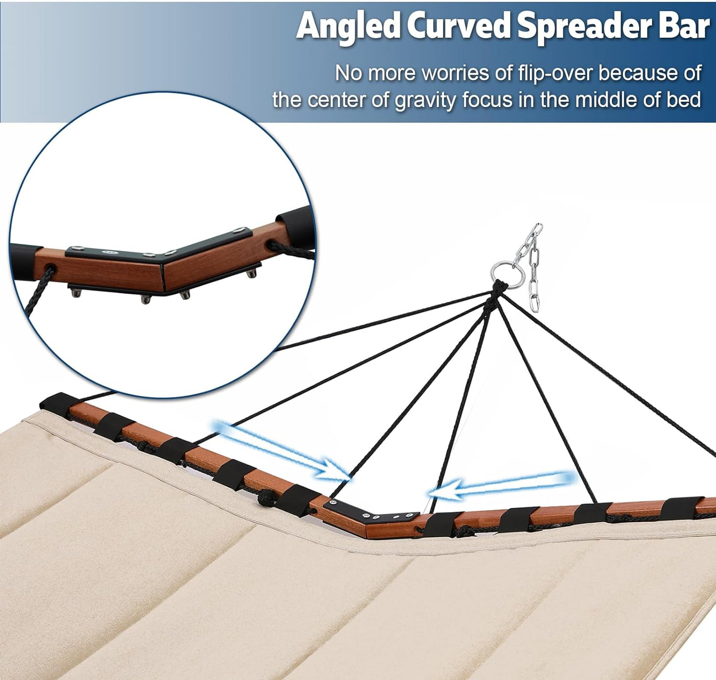 TegerDeger 12FT 2 Person Hammock Large Hammock 450LB Capacity with V Shaped Hardwood Spreader Bar & Nylon Rope for Outside, Patio, Garden, Backyard, Beach, Poolside - Lake Blue