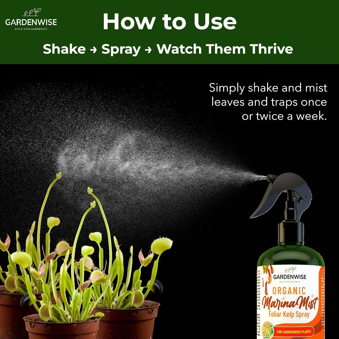 100% Organic Marina Mist Carnivorous Plant Food | Liquid Kelp Foliar Spray for Plants - Kelp Fertilizer for Venus Flytraps, Sundew, Butterworts, Pitcher Plants 8 Oz
