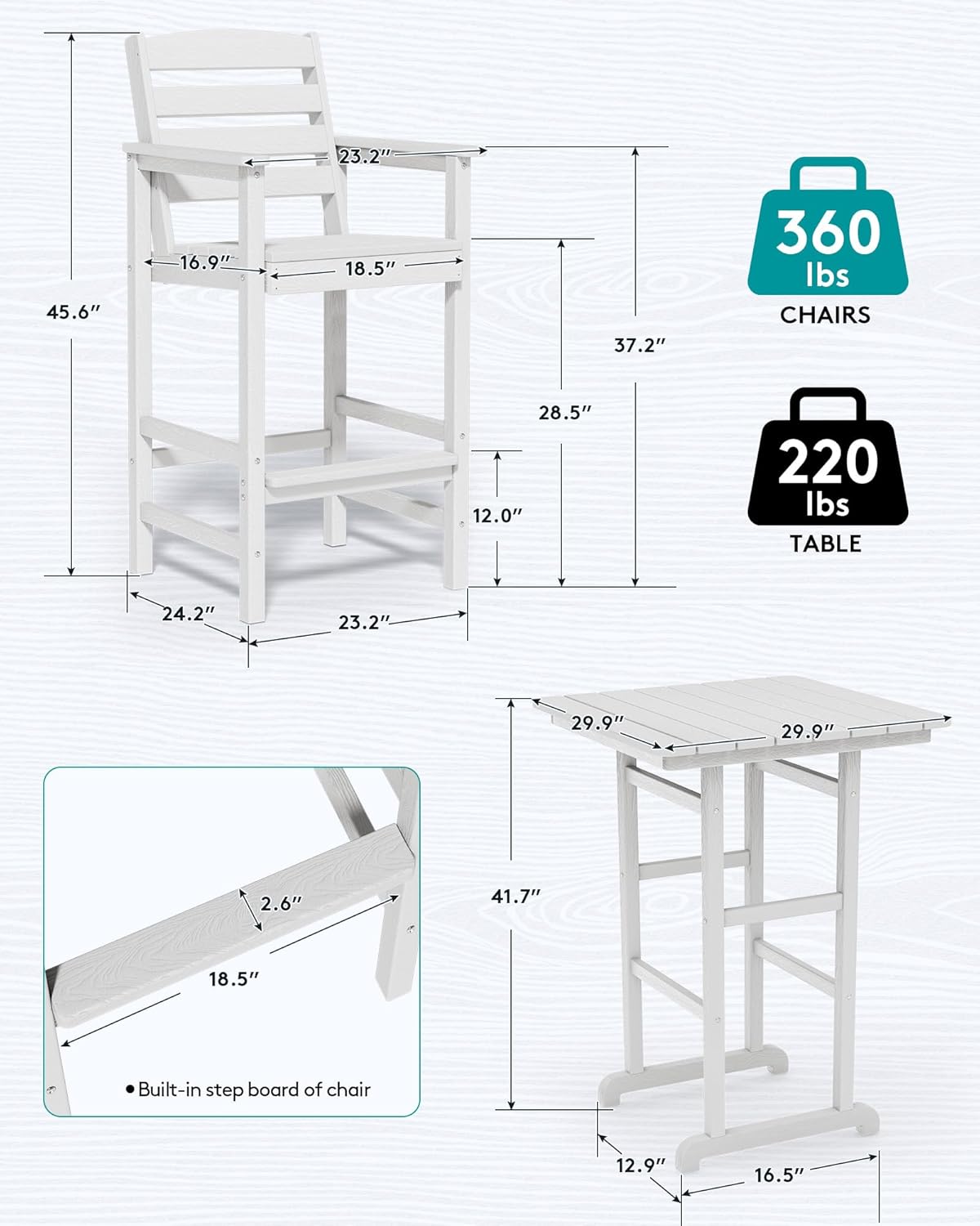 SERWALL 4 Pieces Outdoor Patio Bar Set with 9ft Umbrella, Outdoor HDPE Barstool and Table Furniture Set with Patio Umbrella, White