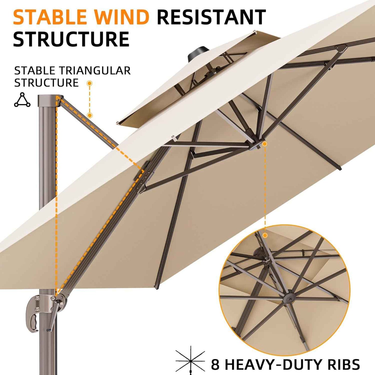 10' X 13' Outdoor Patio Umbrella Large Rectangle Cantilever Umbrella Heavy Duty 360°Rotation Offset Umbrella for Garden Deck Pool Patio,Beige