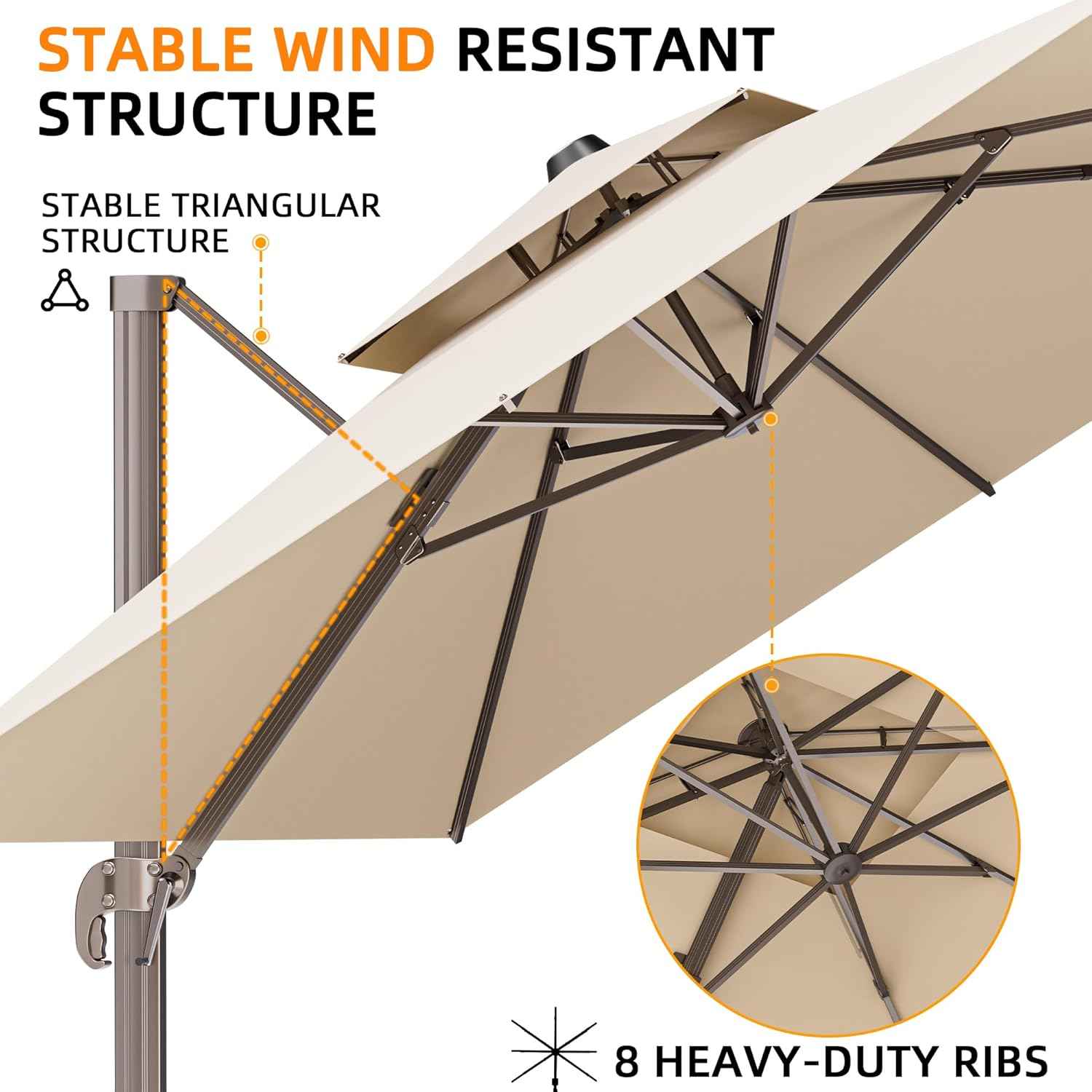 10' X 13' Outdoor Patio Umbrella Large Rectangle Cantilever Umbrella Heavy Duty 360°Rotation Offset Umbrella for Garden Deck Pool Patio,Beige