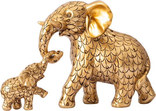 Vintage Gold Elephant Statue.Elephant Figurines Inspiring Good Luck,Health.Unique Elephant Gifts for Women,Moms.Elephant Home Decor Ornaments for Living Room,Bookshelf,Table Centerpiece,Office