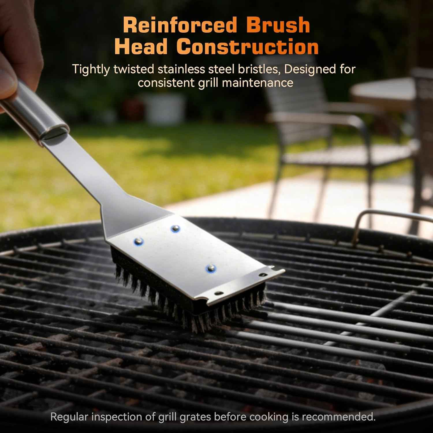 BBQ Grill Brush and Scraper, Heavy Duty Grill Cleaner with Stainless Steel Handle, Replacement Brush Head Included, Grill Cleaning Brush for Gas, Charcoal & Smoker Grill Grates （15 inch）