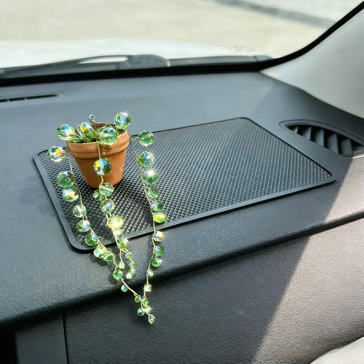 Bling Suncatcher String of Beads Plant Hanging, Handcrafted Crystal Succulent Sun Catchers for Window Hanging, Gardenn Crystal Sun Catcher Plant Lover Gift Mom Gifts (Green)