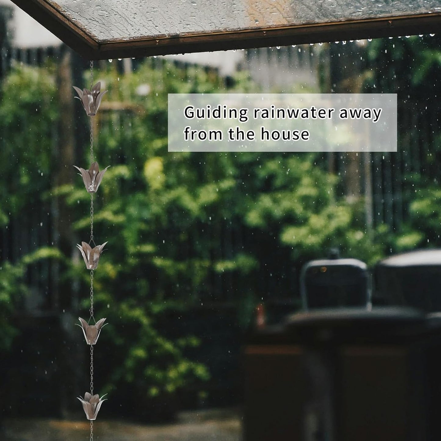 DUSVALLY Rain Chain, 7.88 FT Metal Flower Rain Chain, Functional and Decorative Replacement for Gutter Downspouts, Adjustable, Antique Silver