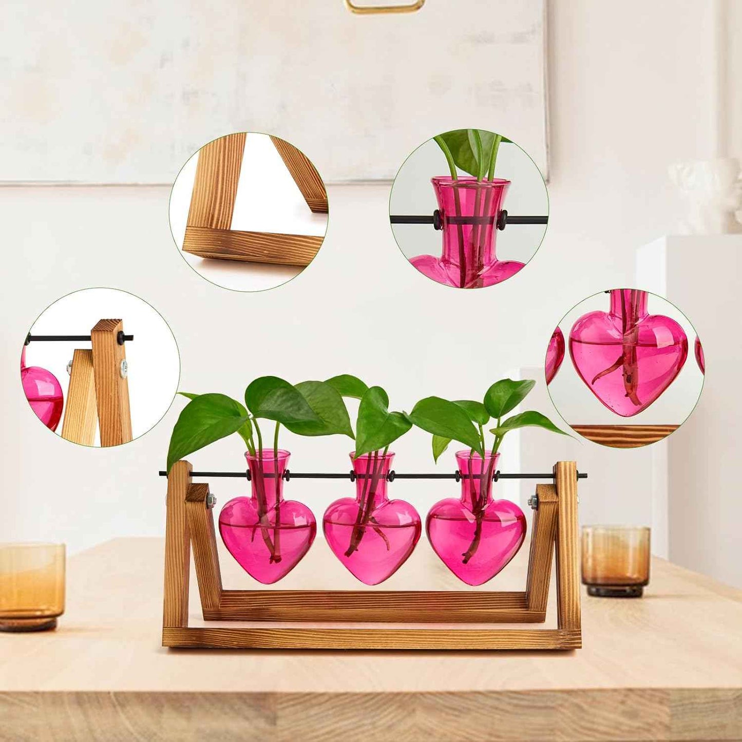 XXXFLOWER Plant Terrarium Propagation Stations Unique Gifts for Women Wife Mom Plant Lovers 3 Heart Shaped Vases for Hydroponics Home Garden Office Decor(Plants NOT Included)