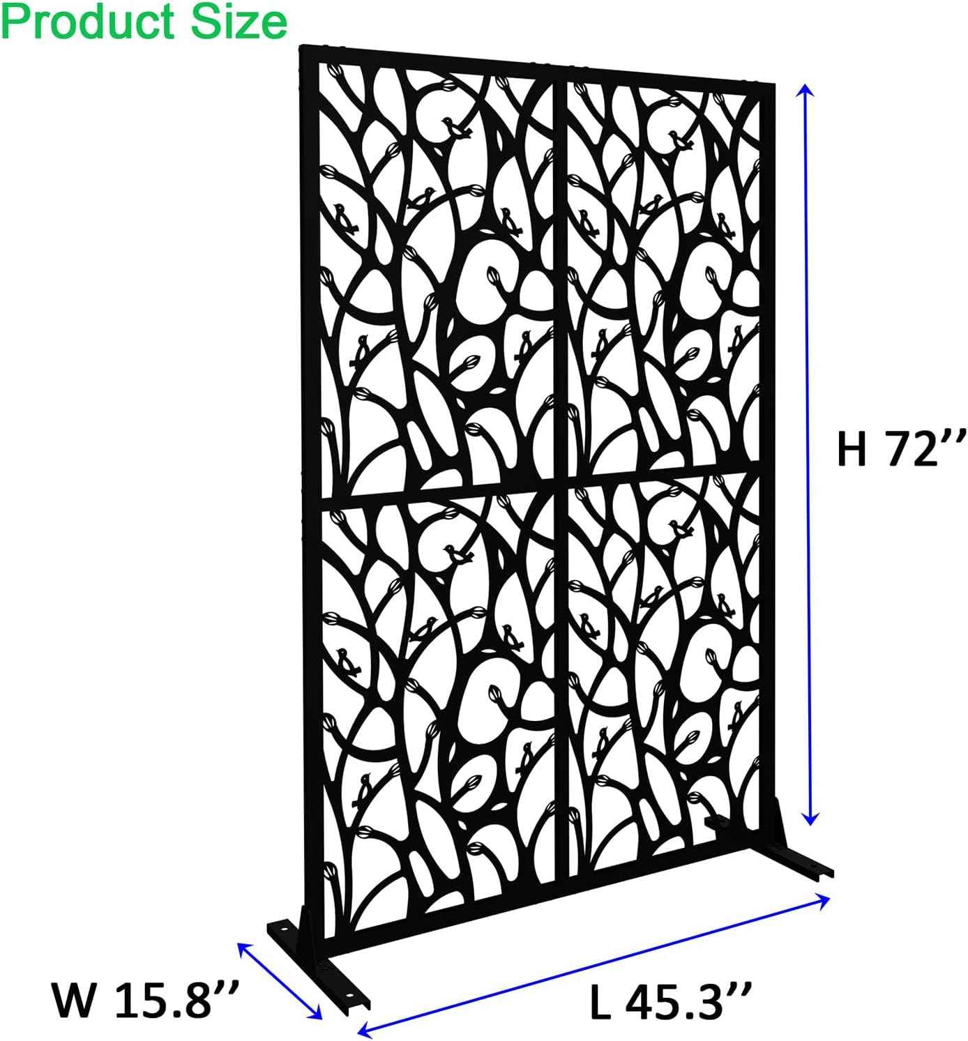 Metal Privacy Screen Outdoor 72" H x 45.3" W, Freestanding Decorative Panel, Privacy Fence for Patio Balcony Garden