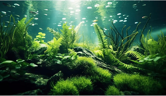 Underwater Fish Tank Background Under The Sea Aquatic Plants Aquarium Background Ocean Floor Rock Terrarium Backgrounds Tropical Fish Green Seaweeds Aquarium Backgrounds for Fish Tank Decor 72x24in