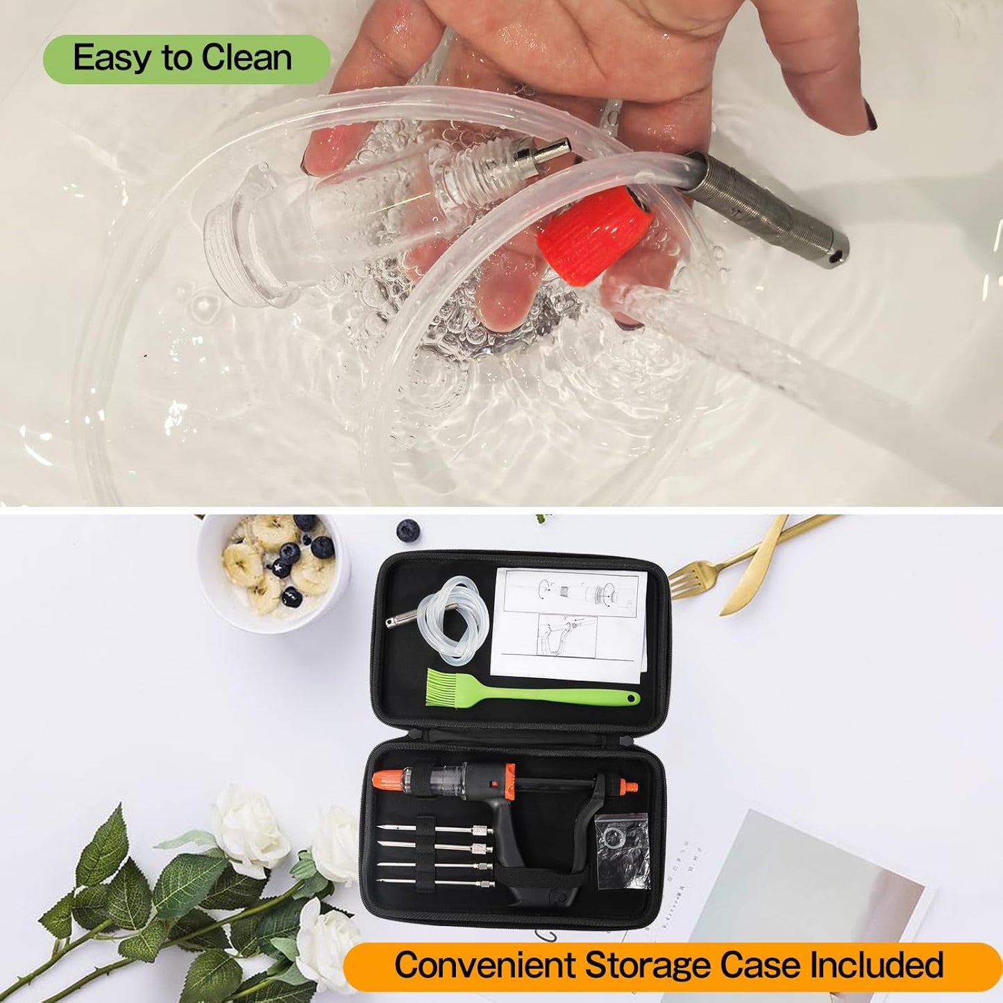 Premium Marinade Injector Syringe – Adjustable Flow (5ml/10ml/15ml), 4 Stainless Steel Needles, Meat Injector for Turkey, BBQ, Chicken, Beef, Pork, Brisket, Smoking & Holiday Cooking