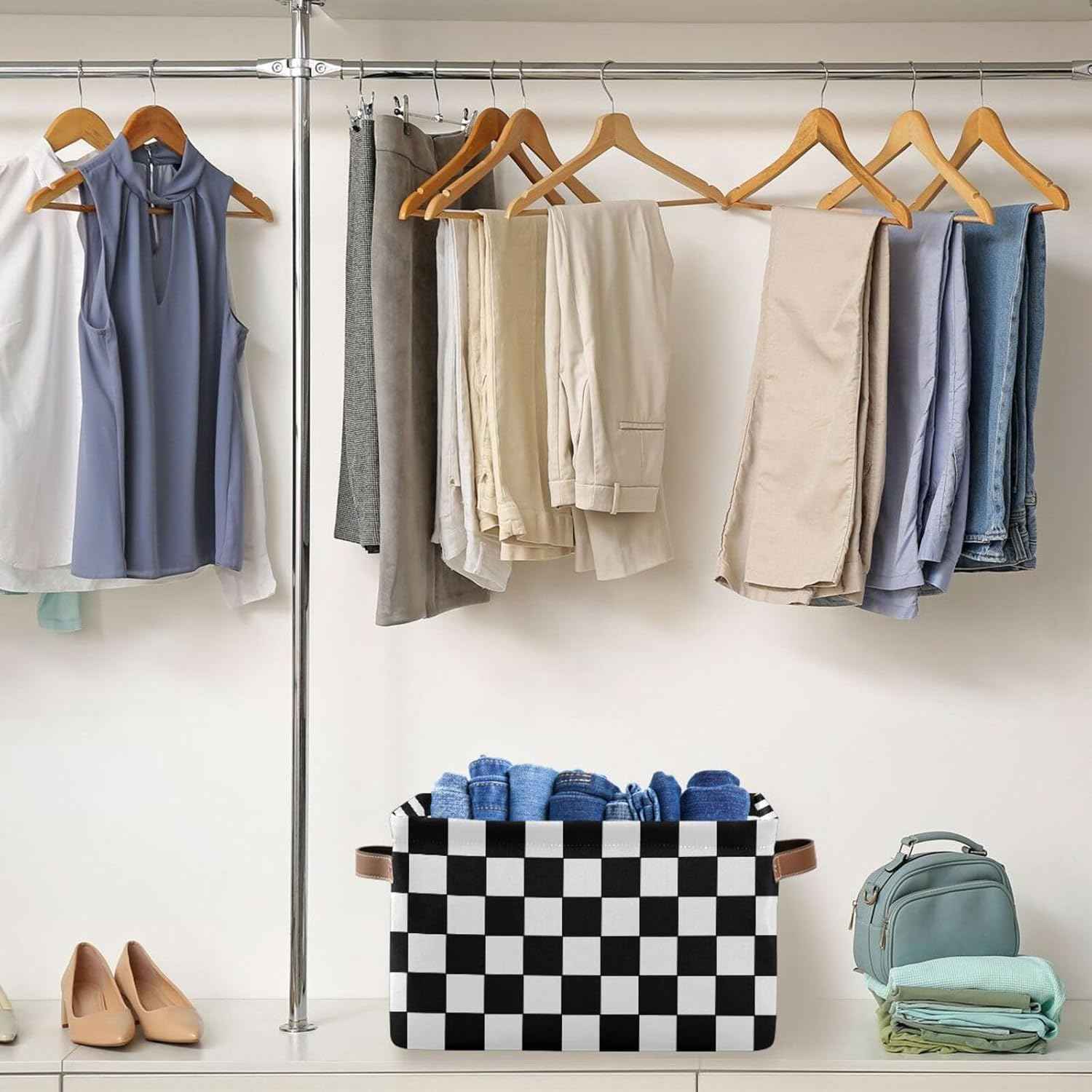Black and White Check Rectangular Storage Basket Organizer Bin Shelf Baskets For Clothes Gifts For Home Office Dorm