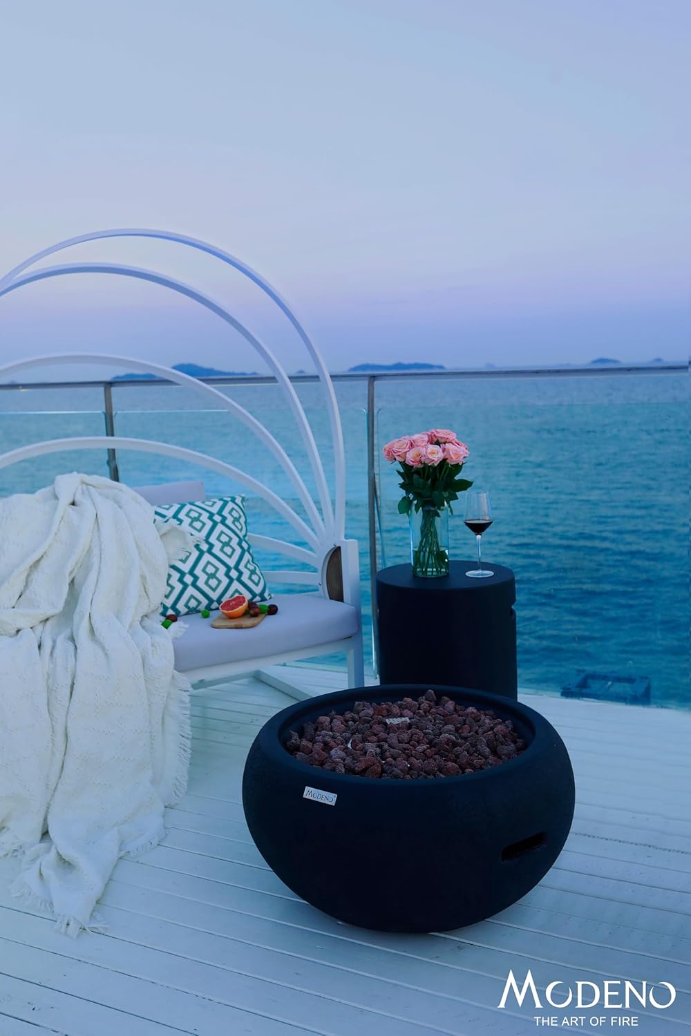 AMS Fireplace | Modeno | York | Firepit Table | Cover and Lava Rocks Included | (Fuel: Natural Gas - Black)