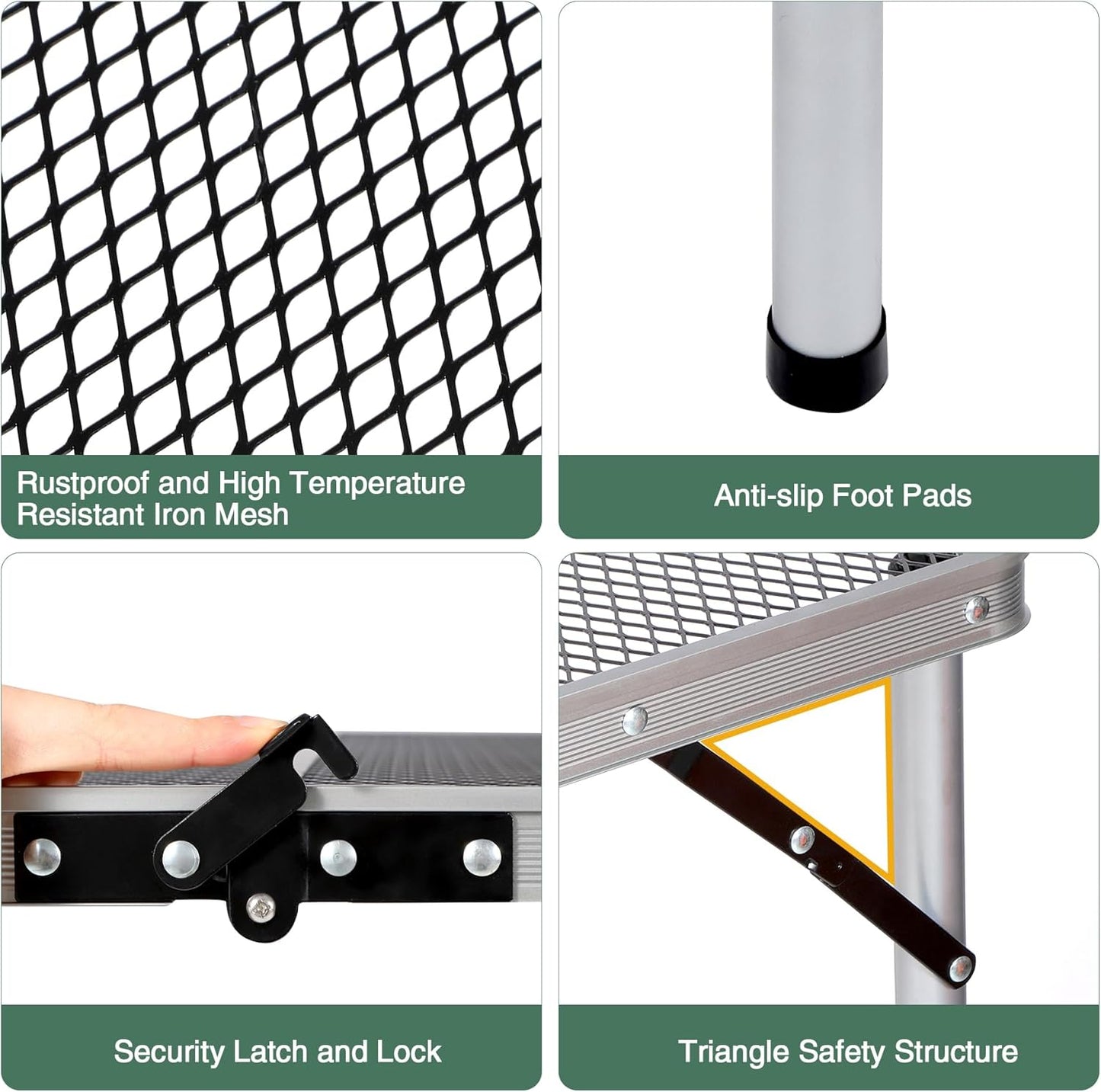 RedSwing Portable Grill Table for Outside, Aluminum Folding Grill Stand Table for Outdoor Camping Picnic BBQ, Lightweight Adjustable Height, (48"x24"x15"/28" Sliver)