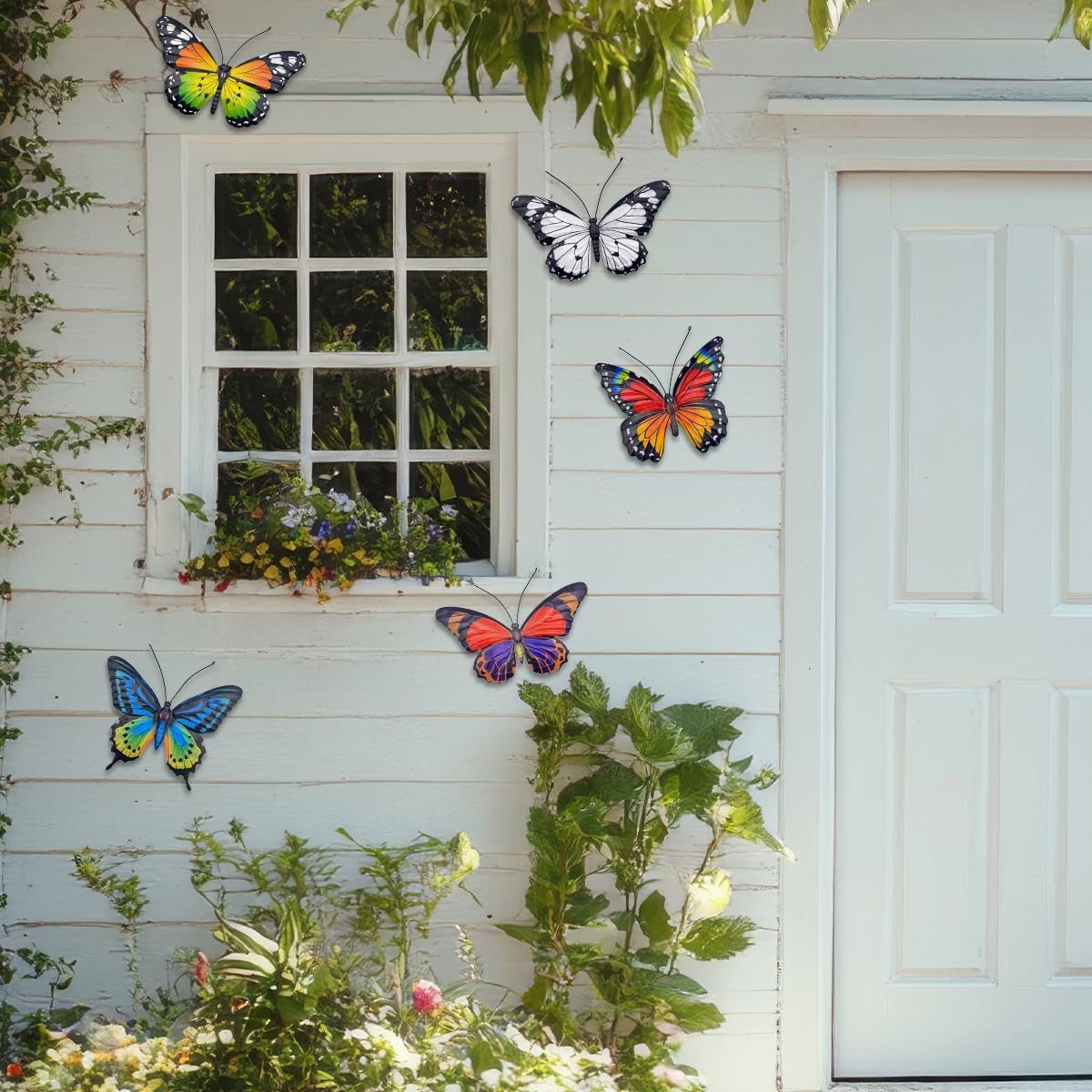 EOORAU Metal Butterfly Wall Art Outdoor Decor - 5 Pack Metal Butterflies Wall Sculpture Hanging Decor for Home Yard Patio Garden Decoration, Gifts for Mom Friends
