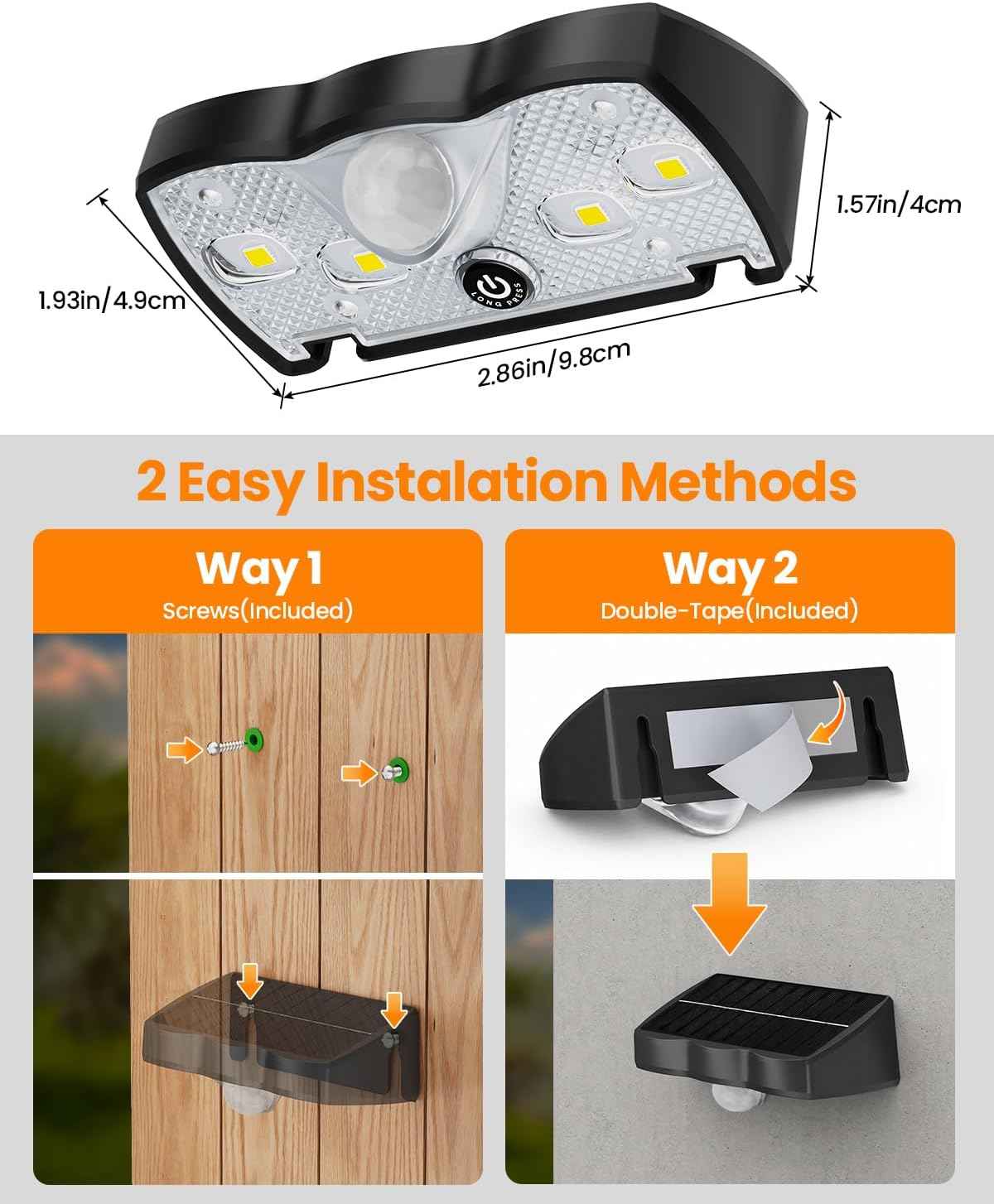 VOLISUN Solar Fence Lights, Motion Sensor Outdoor Light with 3 Lighting Modes, 6000K Fence Light Solar Powered, Solar Lights Outdoor Waterproof with Mode for Patio, Backyard, 4 Pack