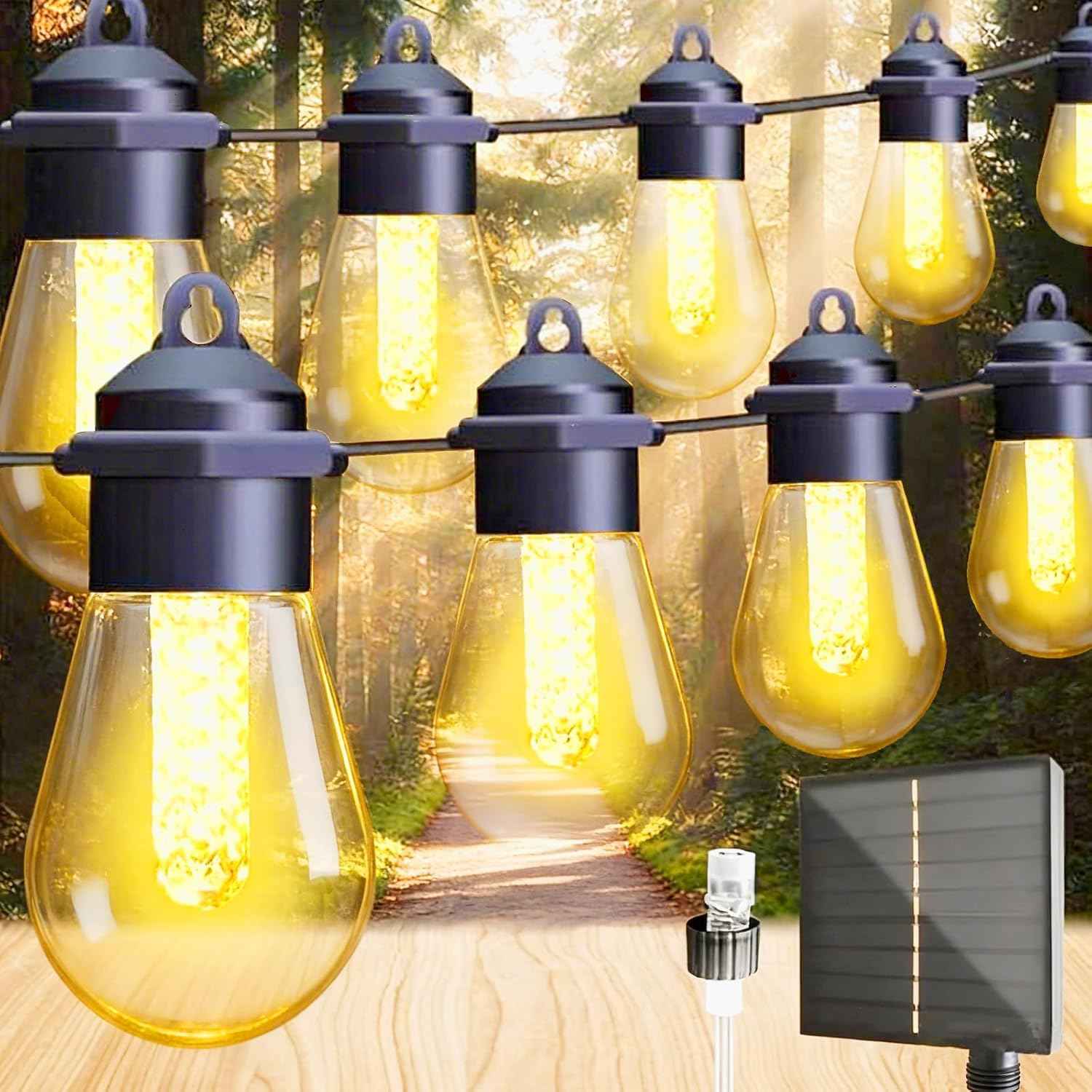 Honche Solar Lights Outdoor Waterproof IP65 with 20 LED Edison Bulb Patio Lights String Lights 49FT Warm White Solar Powered for Bedroom Christmas Camping Wedding Birthday Backyard Gazebo Party