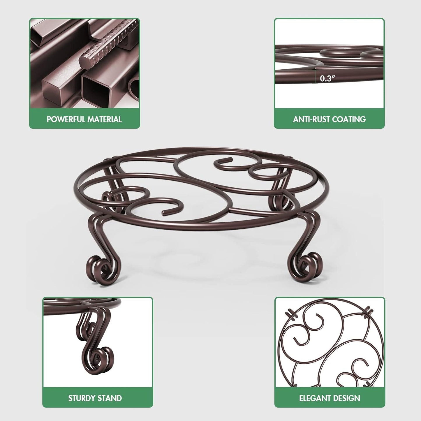 Yimobra 2 Pack Plant Stand for Flower Pot Heavy Duty Potted Holder Indoor Outdoor Metal Rustproof Iron Garden Container Round Supports Rack for Planter Bronze, Brown, 9.4 Inches