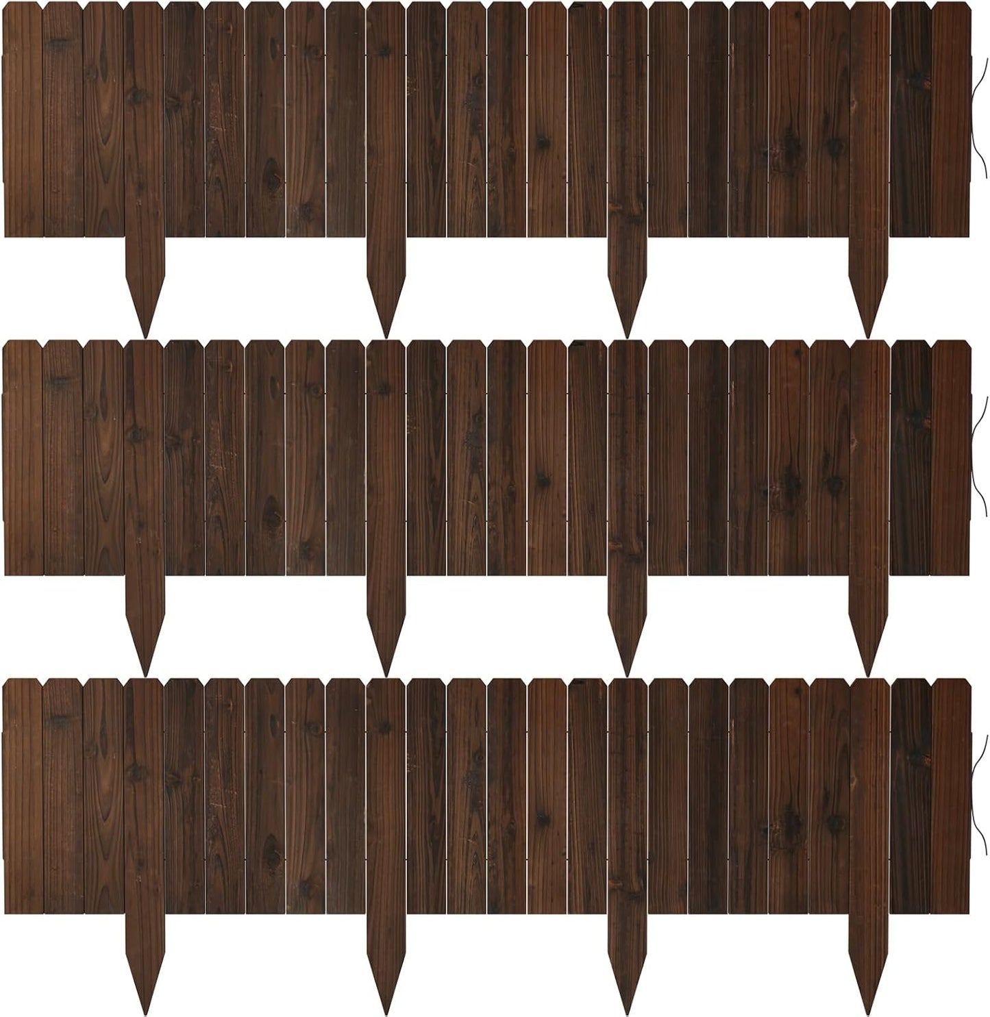 12FT Total Length Wooden Garden Fence Wood Garden Edging Border No Dig Landscape Edging Decorative Flower Bed Border Courtyards Planting Tree Fence Patio Path Edging - 3Pack 11.8" H x 48" L