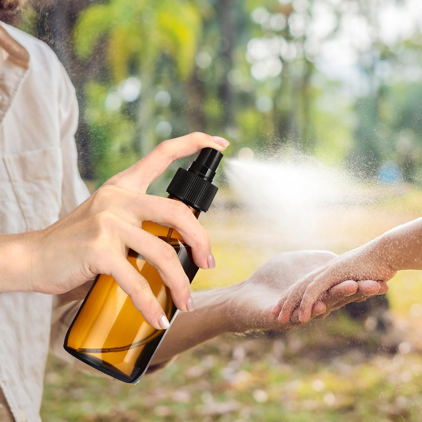 Norme 12 Pcs 8 oz Glass Spray Bottles with Funnels and Labels Refillable Cosmetic Empty Spray Bottles with Sprayer Containers for Essential Oil Cleaning Solutions(Amber,Stylish)