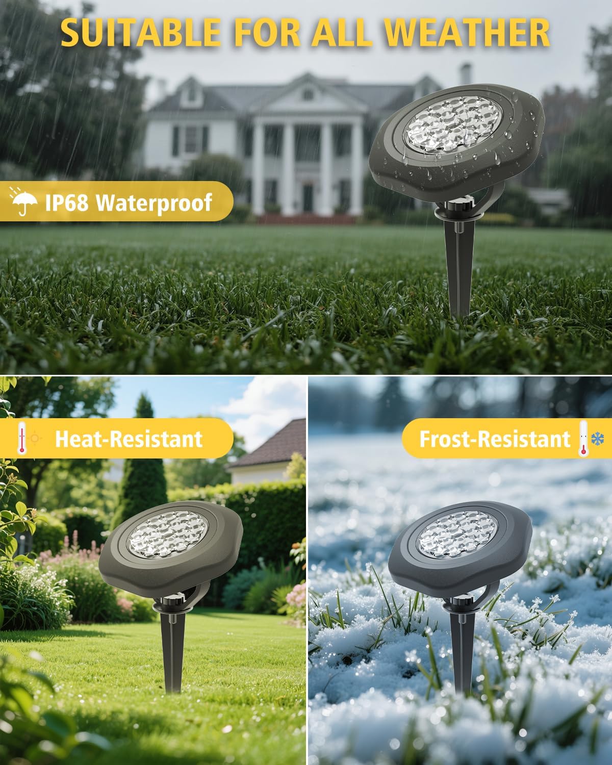 Solar Spot Lights Outdoor Waterproof IP68, 2 Light Modes Pond Lights, 3-in-1 LED Warm Light Solar Landscape Lights, Landscape Path Lights for Underwater Pond Garden Yard Pathway