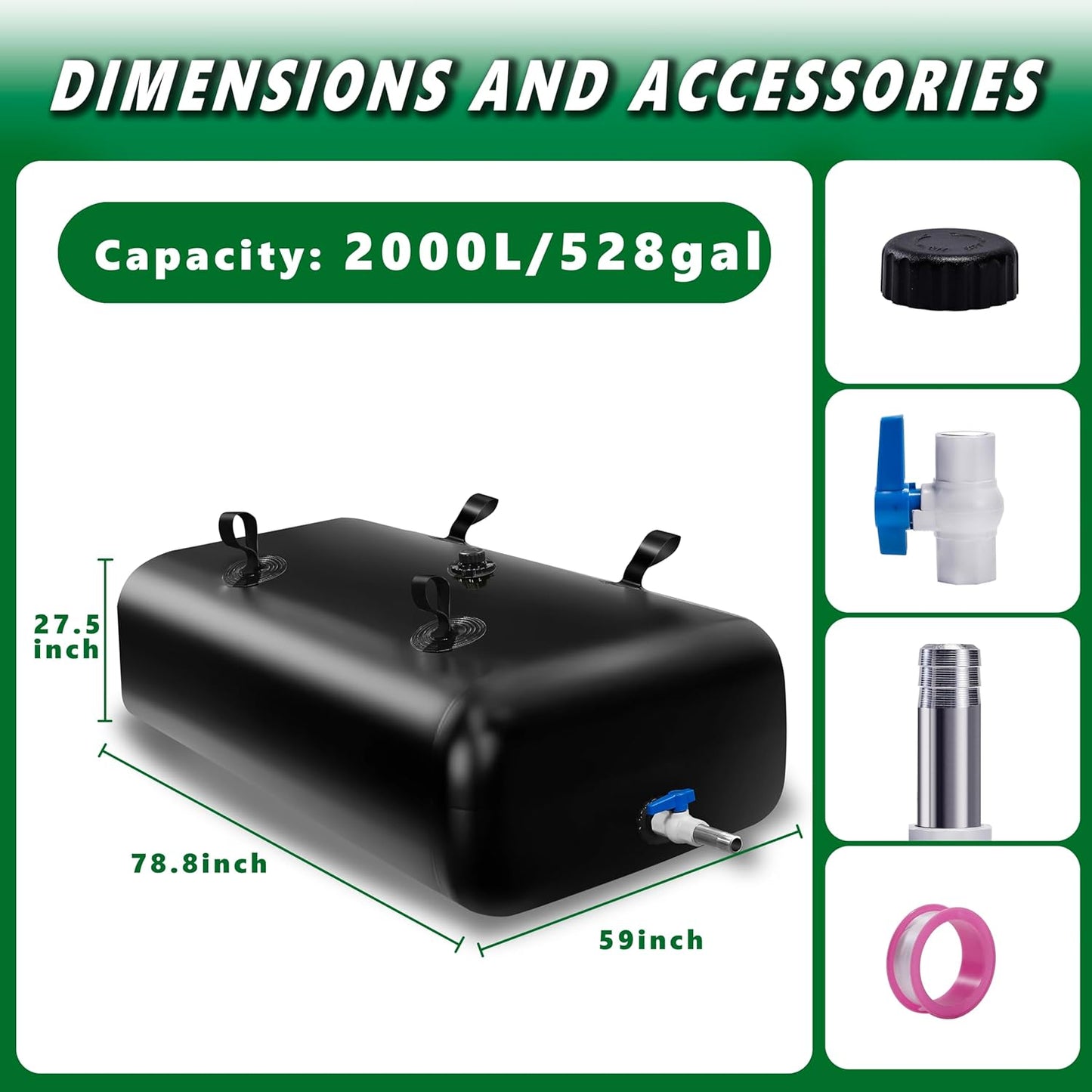 MXQMKL 2000 L/528 gal Water Bladder Storage Containers, Foldable Portable Water Tank Large Capacity Soft Water Bag, Drought Resistance, Fire Prevention, Emergency Water