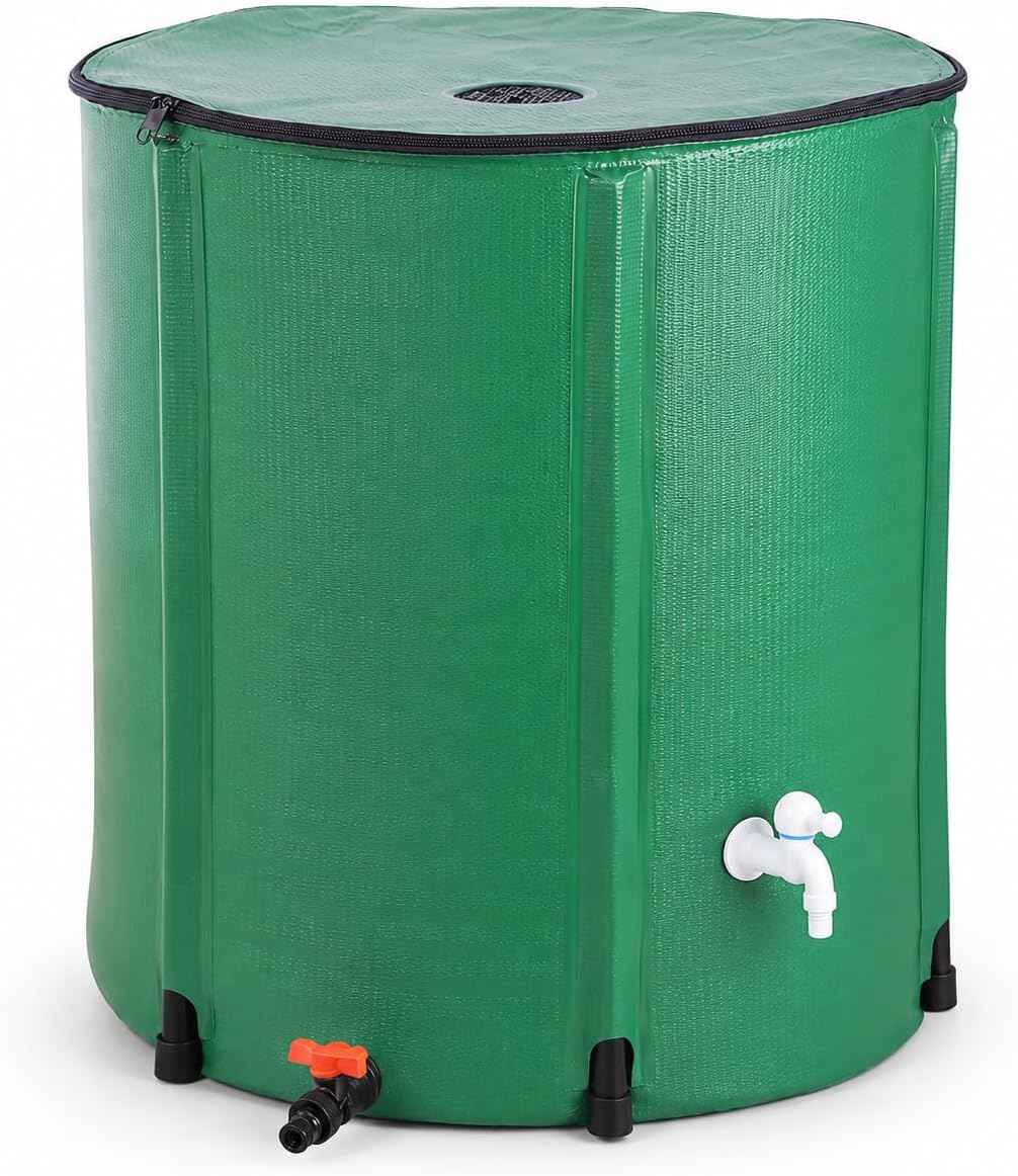 200 Gallon Collapsible Rain Barrel, Portable Rainwater Collection System, Water Storage Tank, Rain Catcher Barrel with Two Spigots and Overflow Kit, Rainwater Barrels Collector for Garden, Green
