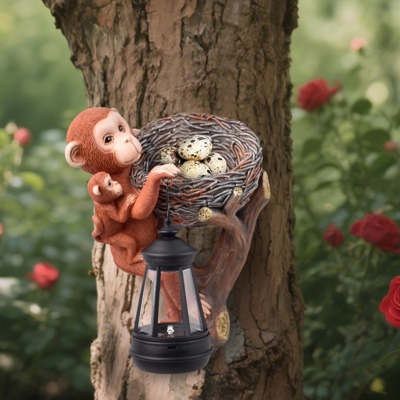 Solar Mother Baby Monkey Statue Tree Hugger Outdoor Garden Decor Yard Art Hanging Sculptures Home Patio Ornaments Cute Animal Figurine Light Decorations Unique Gifts