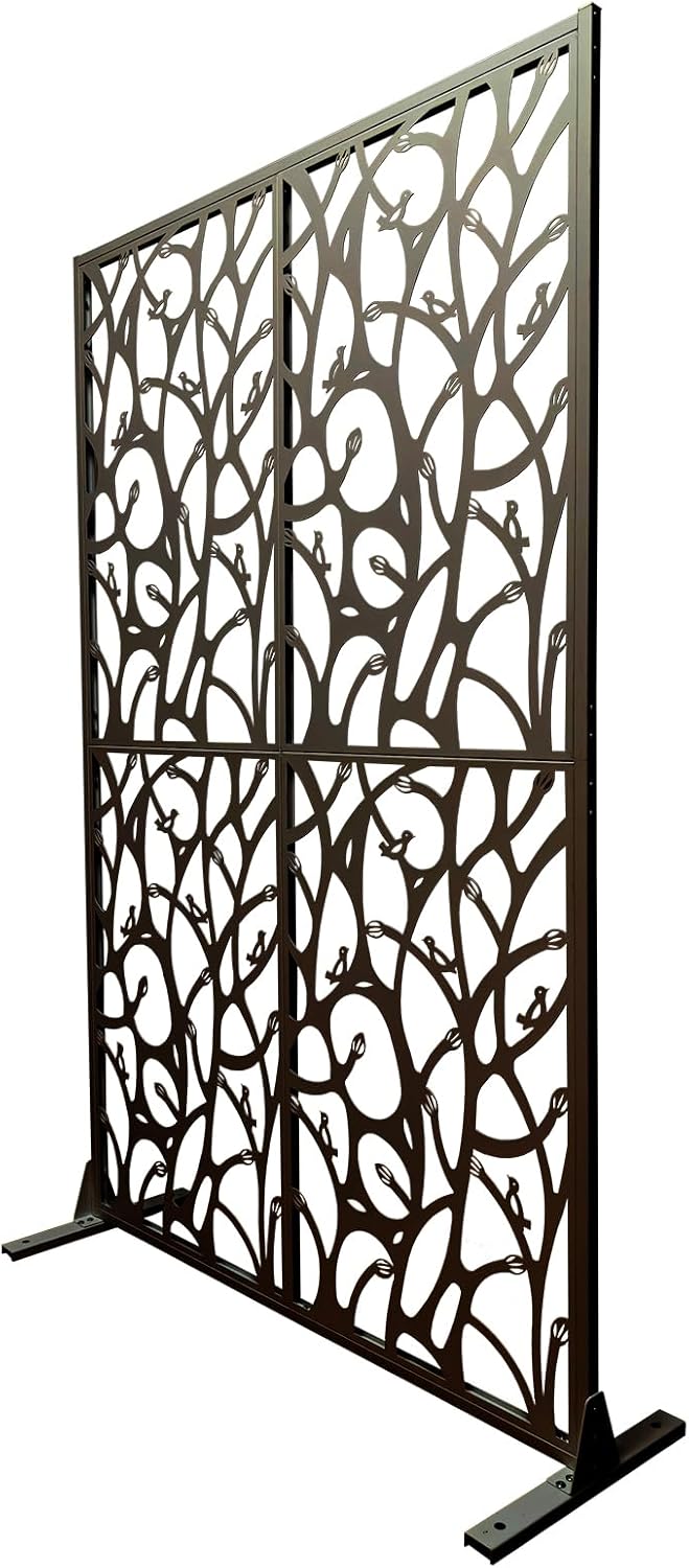 Metal Privacy Screen Outdoor 72" H x 45.3" W, Freestanding Decorative Panel, Privacy Fence for Patio Balcony Garden