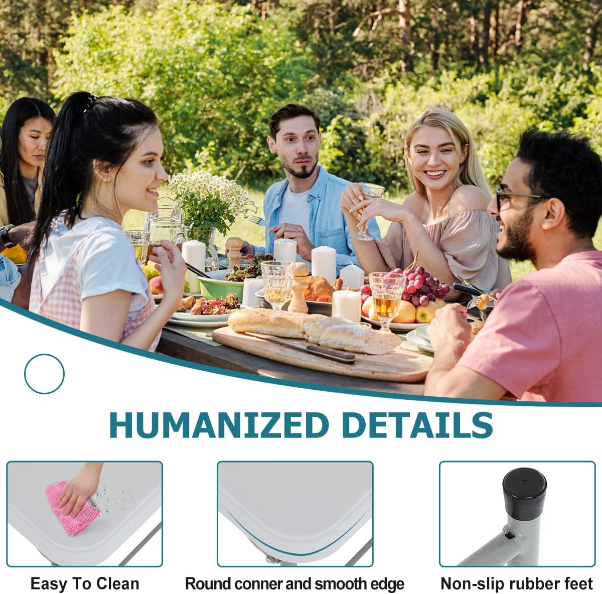 4FT Folding Table, Height Adjustable Table, Heavy Duty Plastic Tables Portable Fold-in-Half Utility Table w/Handle & Lock for Camping BBQ Party Banquet Wedding Market Events, 330LBS