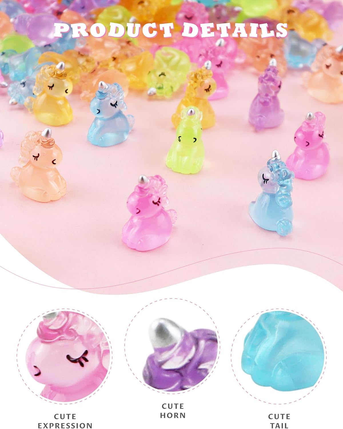 100 PCS Luminous Mini Resin Unicorn Figurines, Tiny Unicorn Miniature Figurines Glow in The Dark for DIY Cake Ornaments, Garden, Landscape, Birthday Party, Room Crafts Decor