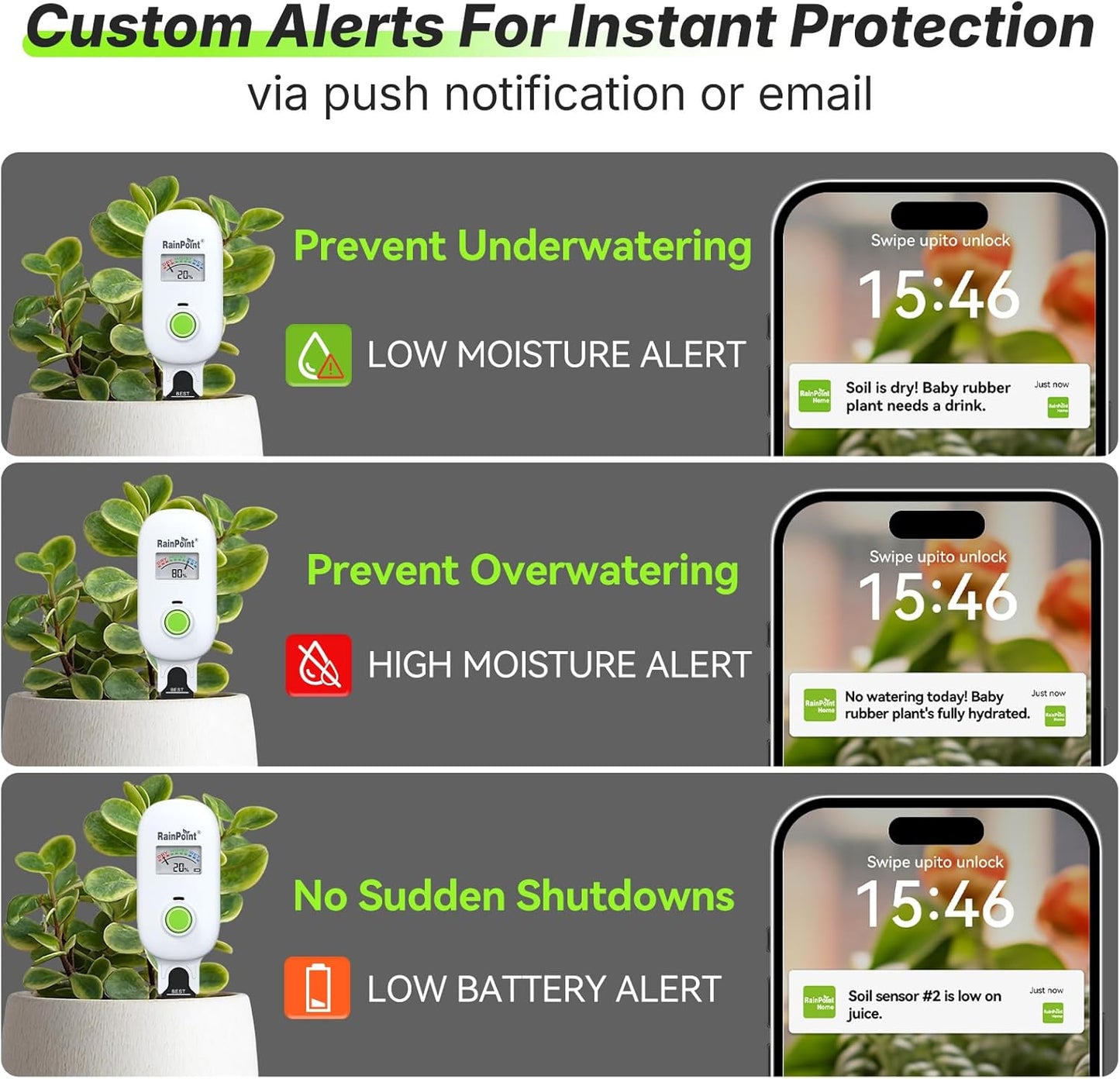 [2026 Version] RAINPOINT Visual Gauge Digital Smart Wireless Plant Moisture Meter Kit,Indoor & Outdoor Use,with WiFi Hub,Capacitive Leave-in Soil Hygrometer Sensor Garden House Plant Care Must Haves