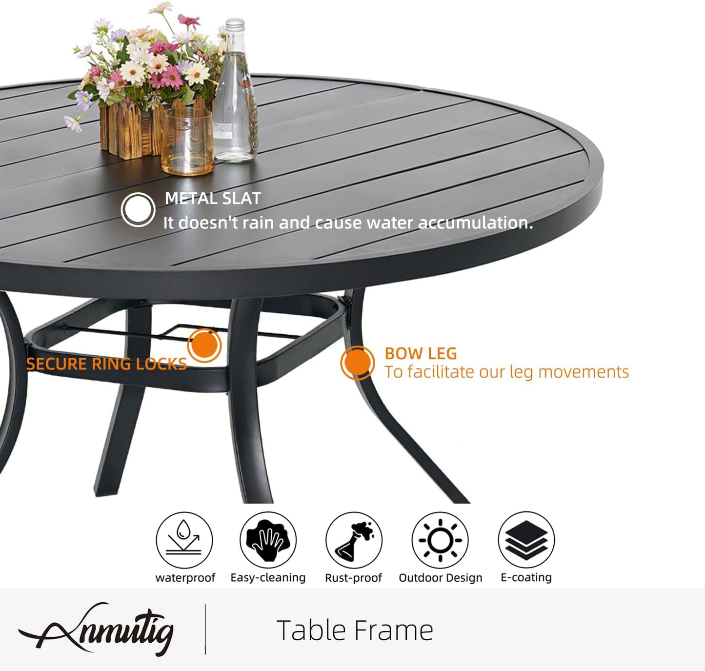 Anmutig 5 Piece Outdoor Dining Set, 4 Swivel Patio Chairs and 48" Round Dining Table with Umbrella Hole, Patio Furniture Set for Lawn Backyard Balcony - Brown Style1