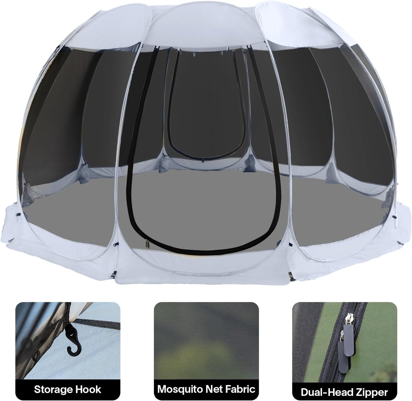 Alvantor Screen House Gazebo, 6-10-15 Person Pop Up Igloo Screened Canopy Tent with Mosquito Netting Sides, Instant UV Resistant Sun Shelter for Garden, Patio, Backyard