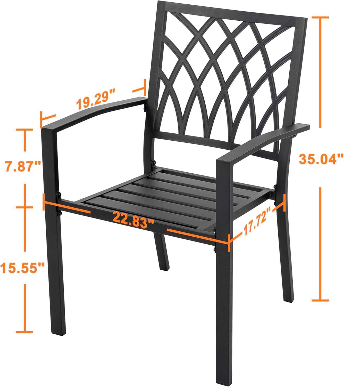 NUU GARDEN Patio Outdoor Dining Chairs Set of 2, Portable Patio Dining Chairs, Stackable Patio Chairs Metal Chairs for Backyard Lawn Deck Poolside Porch Bistro, Black