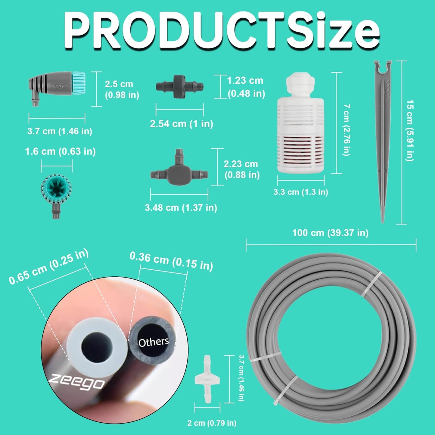 Zeego Automatic Drip Irrigation Set Universal Accessories, Including Adjustable drip Heads and Related Accessories.